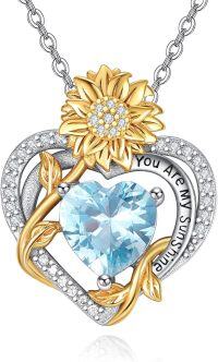 wholesale 925 Sterling Silver Sunflower Birthstone Necklace Women s Heart Pendant Jewelry Gift-12 Dec