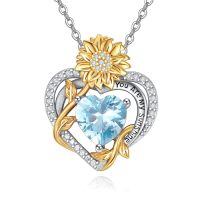wholesale 925 Sterling Silver Sunflower Heart Pendant Necklace Two Tone You Are My Sunshine Crystal-12 Dec
