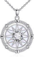wholesale 925 Sterling Silver Round Cut White Topaz & Cubic Zirconia Nautical Compass Pendant Necklace for Women Girls s 36 Chain Length-0-0
