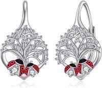 wholesale 925 Sterling Silver Ladybug Heart Drop Dangle Lever Back Studs Earrings  for Girls and Women 4cm Long-Ladybug