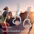 wholesale 925 Sterling Silver Heart-Shaped Basketball Drop Earrings with Cubic Zirconia - Sporty Gift Idea-0-1