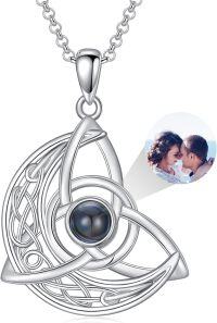 wholesale 925 Sterling Silver Triquetra Celtic Knot Black Onyx Photo Projection Pendant - Romantic Gift for Her-K-Celtic Knot+photo