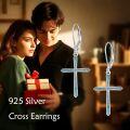 wholesale 925 Sterling Silver Turquoise Inlay Cross Leverback Dangle Earrings for Women-0-1