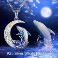 wholesale 925 Sterling Silver Crescent Moon & Blue Whale Charm Necklace for Women's Gifts-0-5