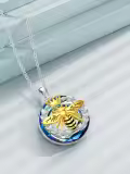 TOUPOP Sterling Silver Gold Plated Crystal Bee With Crown Pendant Necklace-0-4