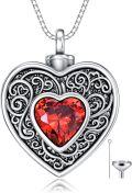 wholesale 925 Sterling Silver Heart Shaped Cremation Pendant Urn Necklace w/Red Crystal & Funnel Set - Memorial Keepsake Jewelry-0-0