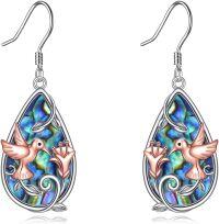 wholesale 925 Sterling Silver Abalone Hummingbird & Lily Earrings for Women, Hypoallergenic Gift-Hummingbird Lily Earrings