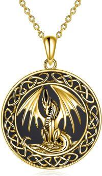 wholesale Sterling Silver Oxidized Vintage Celtic Dragon Wolf Phoenix Hummingbird Horse Unicorn Religious Pendant Necklace for Women Christmas Gifts-Black Onyx dragon necklace