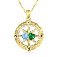 wholesale 925 Sterling Silver Compass Pendant with Birthstones for Women-03-05-Mar-May
