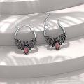 wholesale 925 Sterling Silver Bat Hoop Earrings with Red Crystal Gemstone - Gothic Style Jewellery Gift for Her-0-2