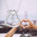 wholesale 14K Gold CZ Heart with Cross Pendant Necklace - Gifts for Women/Mom/Wife-0-2