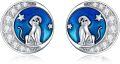 wholesale 925 Sterling Silver Labrador Dog Moon Star Blue Enamel Stud Earrings for Women-0-0
