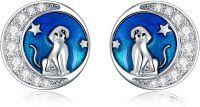 wholesale 925 Sterling Silver Labrador Dog Moon Star Blue Enamel Stud Earrings for Women-Dog