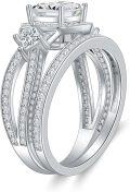 wholesale 925 Sterling Silver 1ct Princess Cut Moissanite Wedding Ring Set White Gold-0-1