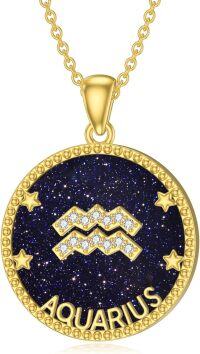 wholesale 14k Gold Plated Blue Sandstone Zodiac Necklace 12 Constellation Pendant for Women-Aquarius (1.20-2.18)