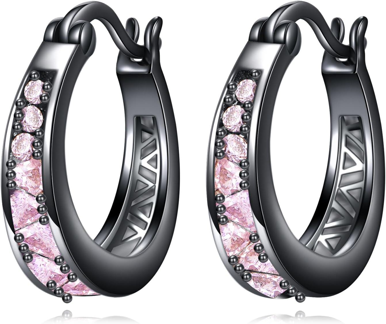 Sterling Silver Hypoallergenic Small Hoop Sun Leaf Triangle Huggie Earrings for Women-D-Pink Zircon Hoop-D-Pink Zircon Hoop
