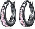 wholesale 925 Sterling Silver Black Plated Pink Crystal Geometric Patterned Hoop Earrings for Women-0-0