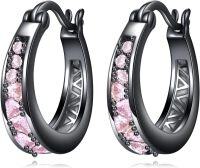 wholesale 925 Sterling Silver Black Plated Pink Crystal Geometric Patterned Hoop Earrings for Women-D-Pink Zircon Hoop-D-Pink Zircon Hoop