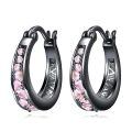 wholesale 925 Sterling Silver Black Plated Pink Crystal Geometric Patterned Hoop Earrings for Women-0-0