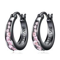 wholesale 925 Sterling Silver Black Plated Pink Crystal Geometric Patterned Hoop Earrings for Women-D-Pink Zircon Hoop-D-Pink Zircon Hoop