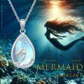 wholesale 925 Sterling Silver Teardrop Blue Opal CZ Mermaid Pendant Necklaces for Women Ocean Beach Gifts-0-5