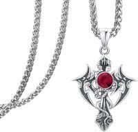 wholesale 925 Sterling Silver Dragon Cross Pendant with Red Stone Chain Necklaces for Men & Women Gothic Punk Vintage  Ideas-Casual