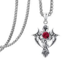 wholesale 925 Sterling Silver Dragon Cross Pendant with Red Stone Chain Necklaces for Men & Women Gothic Punk Vintage  Ideas-Casual
