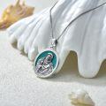 wholesale 925 Sterling Silver Round Genuine Turquoise Saint Joseph and Child Pendant Necklace-0-4