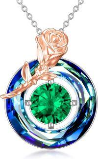 wholesale TOUPOP Mothers Day Gifts For Mom Women Necklace Sterling Silver Circle Necklaces For Women Crystal Pendant Birthday Mother's Day Jewelry Gifts For Mom Wife Her (rose-blue Crystal-05-may-emerald) -undefined