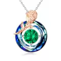 TOUPOP Sterling Silver Emerald Circle Crystal Pendant Necklace-0-0