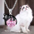 wholesale 14K Gold Pink Crystal Black Cat Pendant Necklace for Women Cats Lover-0-2
