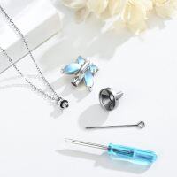 wholesale 925 Sterling Silver Butterfly Cremation Jewelry Urn Necklace with Moonstone Elements and Chain for Women's Ashes Keepsake Pendant Memorial Lockets-Butterfly-Crystal
