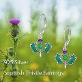 wholesale 925 Sterling Silver Green Enamel Thistle Flower Drop Earrings Leverback  for Women Girls-0-5
