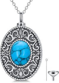 wholesale 925 Sterling Silver Turquoise Oval Keepsake Jewelry for Ashes - Cremation Memorial Urn Necklace-Turquoise Urn Necklace