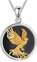 wholesale 925 Sterling Silver Gold Plated Phoenix Pendant Necklace with Black Onyx Stone and Box Chain 45cm Length-0-0