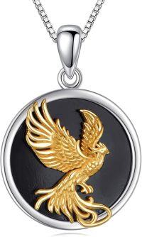 wholesale 925 Sterling Silver Gold Plated Phoenix Pendant Necklace with Black Onyx Stone and Box Chain 45cm Length-Phoenix
