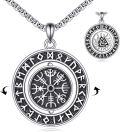 wholesale 925 Sterling Silver Round Compass Norse Runes Pendant Necklace for Men Women Adjustable Chain Vintage Viking s for Him Her-0-0