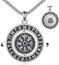 wholesale 925 Sterling Silver Round Compass Norse Runes Pendant Necklace for Men Women Adjustable Chain Vintage Viking s for Him Her-viking flame necklace