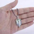 wholesale 925 Sterling Silver Abalone Shell Shield Cross Pendant Necklace with Bible Verse for Men & Women-0-1