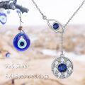 wholesale 925 Sterling Silver Blue Crystal Evil Eye & Star of David Filigree Pendant Necklace-0-5