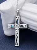 wholesale 925 Sterling Silver Celtic Knot Abalone Shell Inlay Cross Pendant Necklace s for Women-0-3