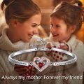 wholesale TOUPOP 925 Sterling Silver Bracelet For Mother Adjustable Two Heart Bangle For Mom From Daughter Birthday Gifts For Mom From Son Always My Mother Forever My Friend Jewelry Gifts For Women -0-1