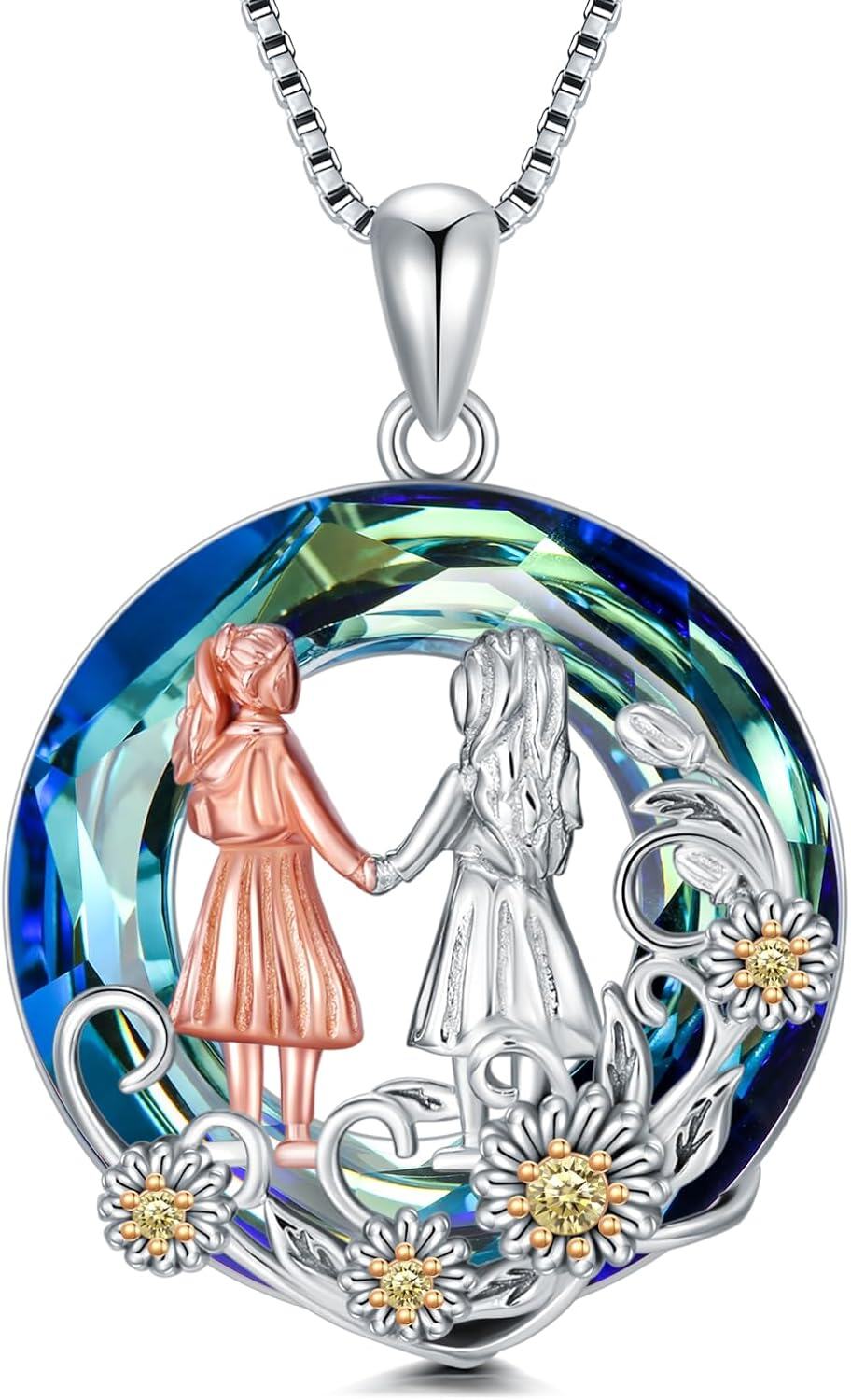 925 Sterling Silver Metal Crystal Daisy Heart Tree of Life Pendant Necklace for Women Sisters Gifts-0-0