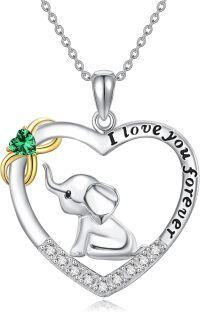 wholesale 925 Sterling Silver Birthstone Elephant Heart Necklace for Women-May
