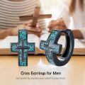 wholesale 925 Sterling Silver Cross Turquoise Stone Hoop Earrings Punk Gothic Jewelry for Women and Men-0-5