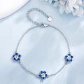 wholesale 925 Sterling Silver Blue Enamel Daisy Chain Link Bracelet for Women-0-1