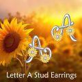 wholesale 925 Sterling Silver Sunflower Initial A Studs for Women-0-2