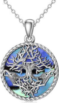 wholesale 925 Sterling Silver Tree of Life with Ravens and Abalone Shell Pendant Necklace for Men-Raven Pendant Necklace