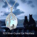 wholesale 925 Sterling Silver Blue Moonstone Tree of Life Pendant with Black Cats Necklace for Women-0-1