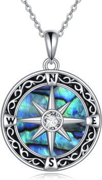 wholesale 925 Sterling Silver Abalone Shell Triple Moon Goddess Compass Pendant Necklace for Men & Women Norse Viking Pagan  Idea-abalone CZ celtic compass